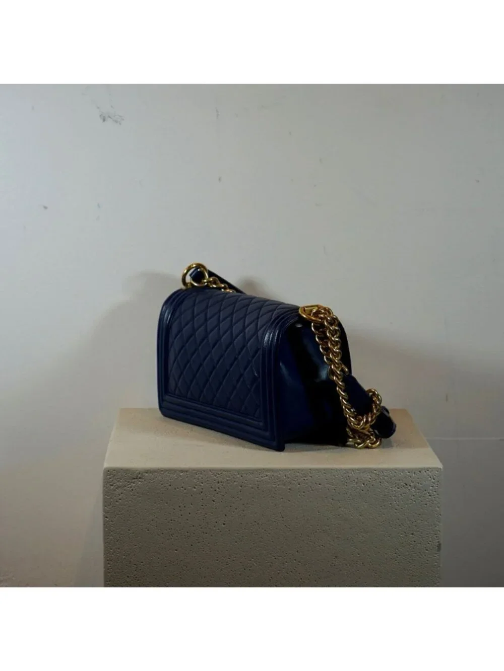 Chanel Boy Bag Caviar Blue with Gold Hardware